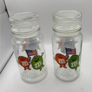 Pair Of (2) Vintage M&M Glass Candy Jars From Los Angeles 1984 Olympic Games.